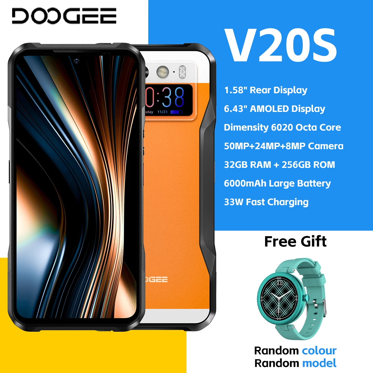 Doogee-V20S Rugged Phone, Dimensity 6020, 5G 6.34 