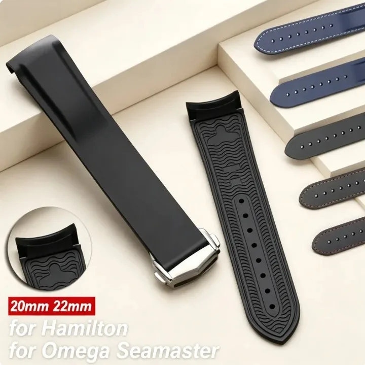 Ремешок для часов из силиконовой резины с изогнутым концом 20 мм 22 мм для Omega Seamaster с раскладывающейся застежкой
