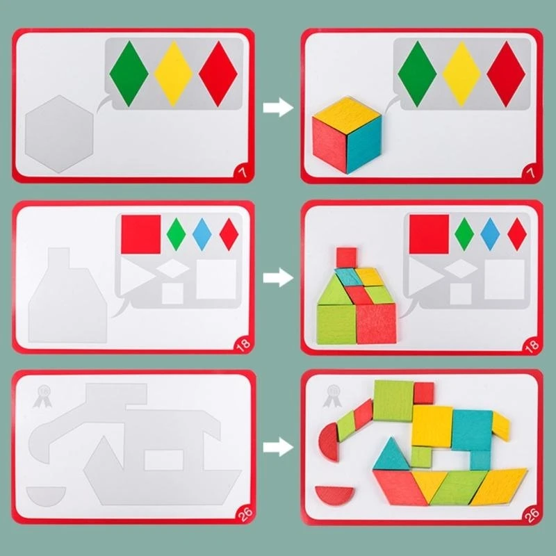 Juguete madera, regalos educativos, rompecabezas magnético Tangram, juego vástago juguete 15UB