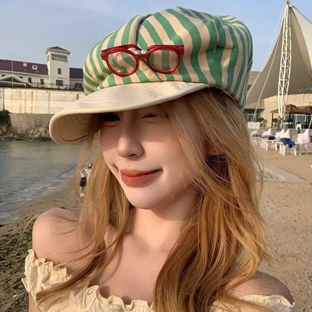 

Ins Korean Striped Berets Y2k Retro Painter Berets Casual Versatile Beanie Cap Female