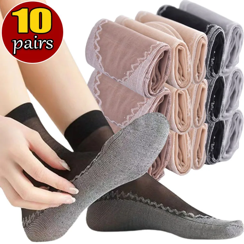 

Women's Summer Soft Socks Spring Velvet Silk Socks Non-Slip Bottom Splice Transparent Ladies Ultrathin Breathable Sock Hosiery