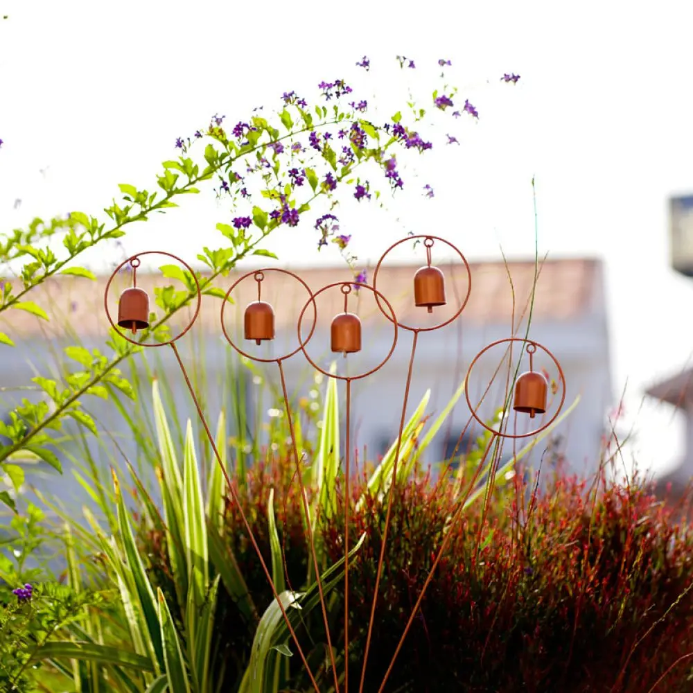 Retro Metal Wind Chime Stake Decorative Garden Ornament Ring Bell Outdoor Courtyard Backyard Landscape Decor