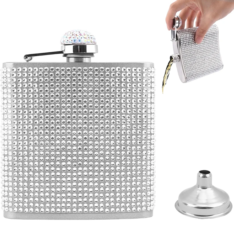 6 unzen Diamant Flachmänner Edelstahl Flachmänner Whisky Wein Beutel Frauen Strass Flachmann Für Hochzeit Party Im Freien j425