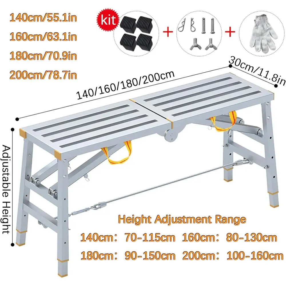 Adjustable Scaffolding Work Platform, Multi-Purpose Folding Ladder for Ceiling Work and Cleaning, Heavy-Duty Construction Tool (