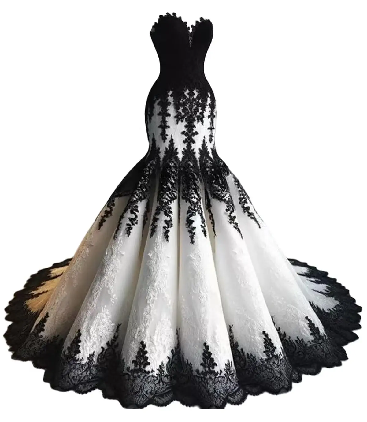 

KIVARY Gothic Mermaid Wedding Dresses for Bride Strapless Black Lace Bridal Gowns Sweetheart Wedding Gowns with Train