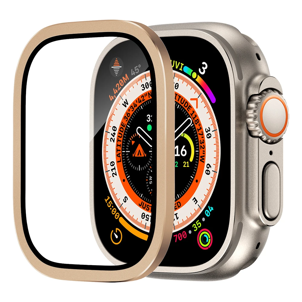 Gehärtetes Glas für Apple Watch Ultra 3 2 49 mm Displayschutzfolie, kratzfest, HD-Vollfolie, Metall-Stoßfänger, iWatch 49 mm Zubehör