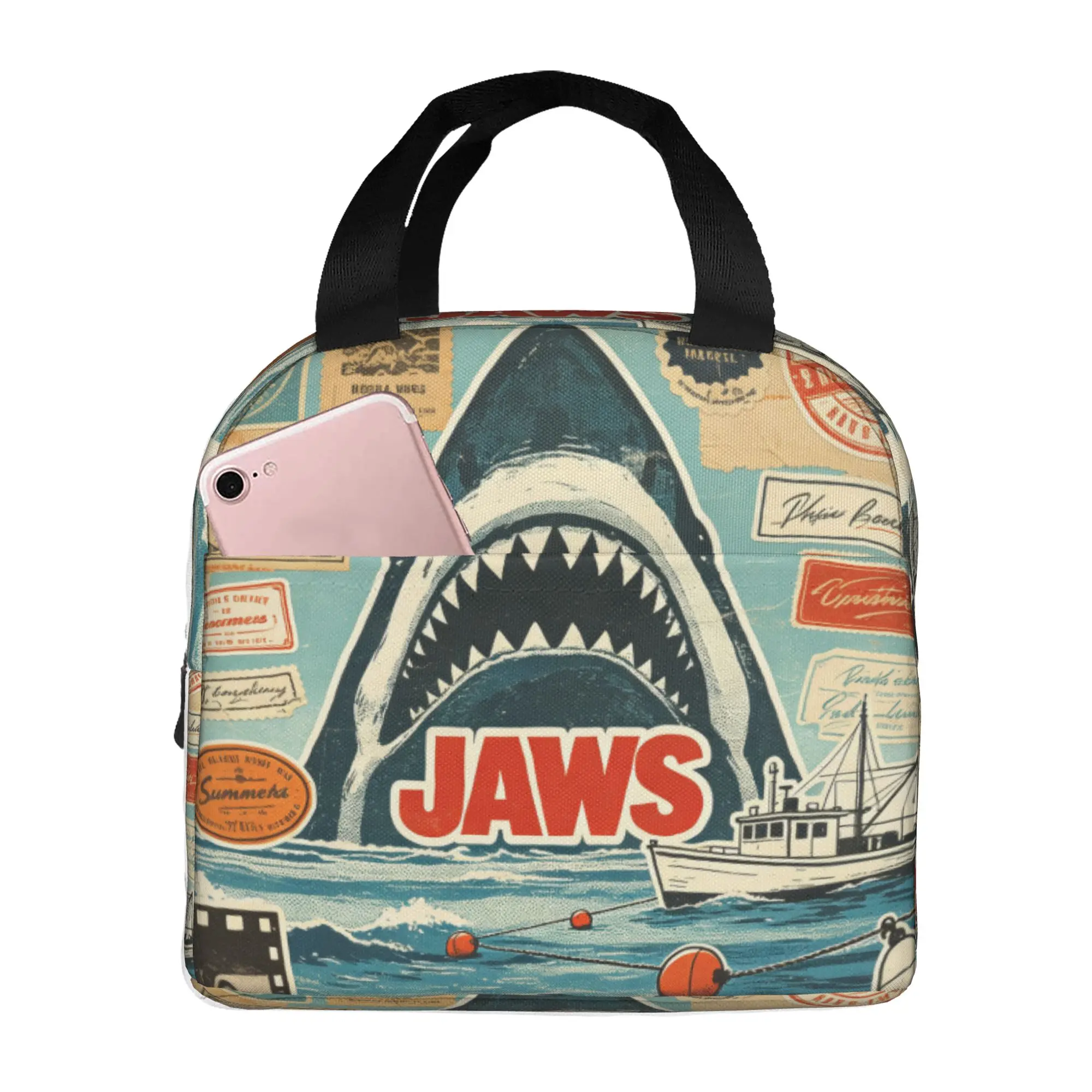 J-Jaw-Shark Insulated Lunch Bags for School Office Horror Movie Portable Cooler Thermal Lunch Box Women Men