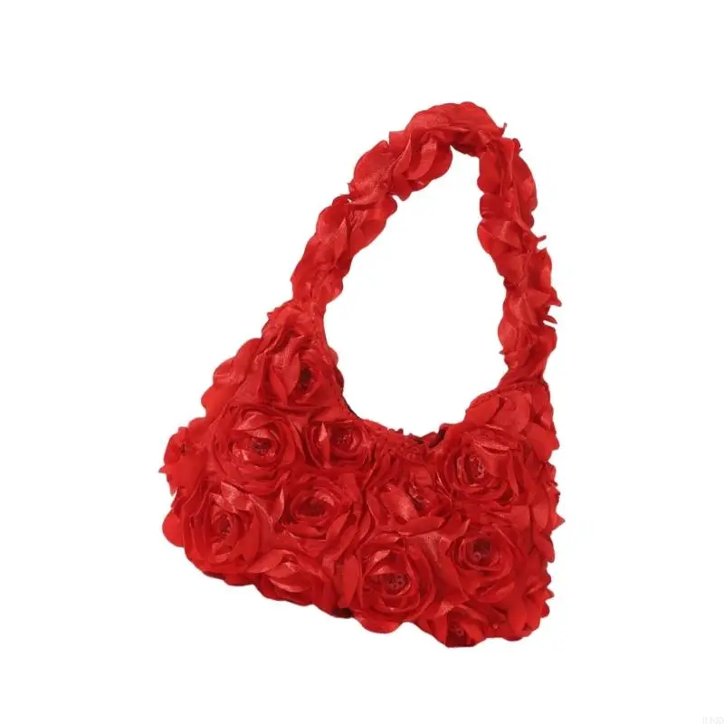 340d Mujeres Mujer con bolso con satén 3d Rose Flower Decoración bolsos noche para bodas fiestas graduación