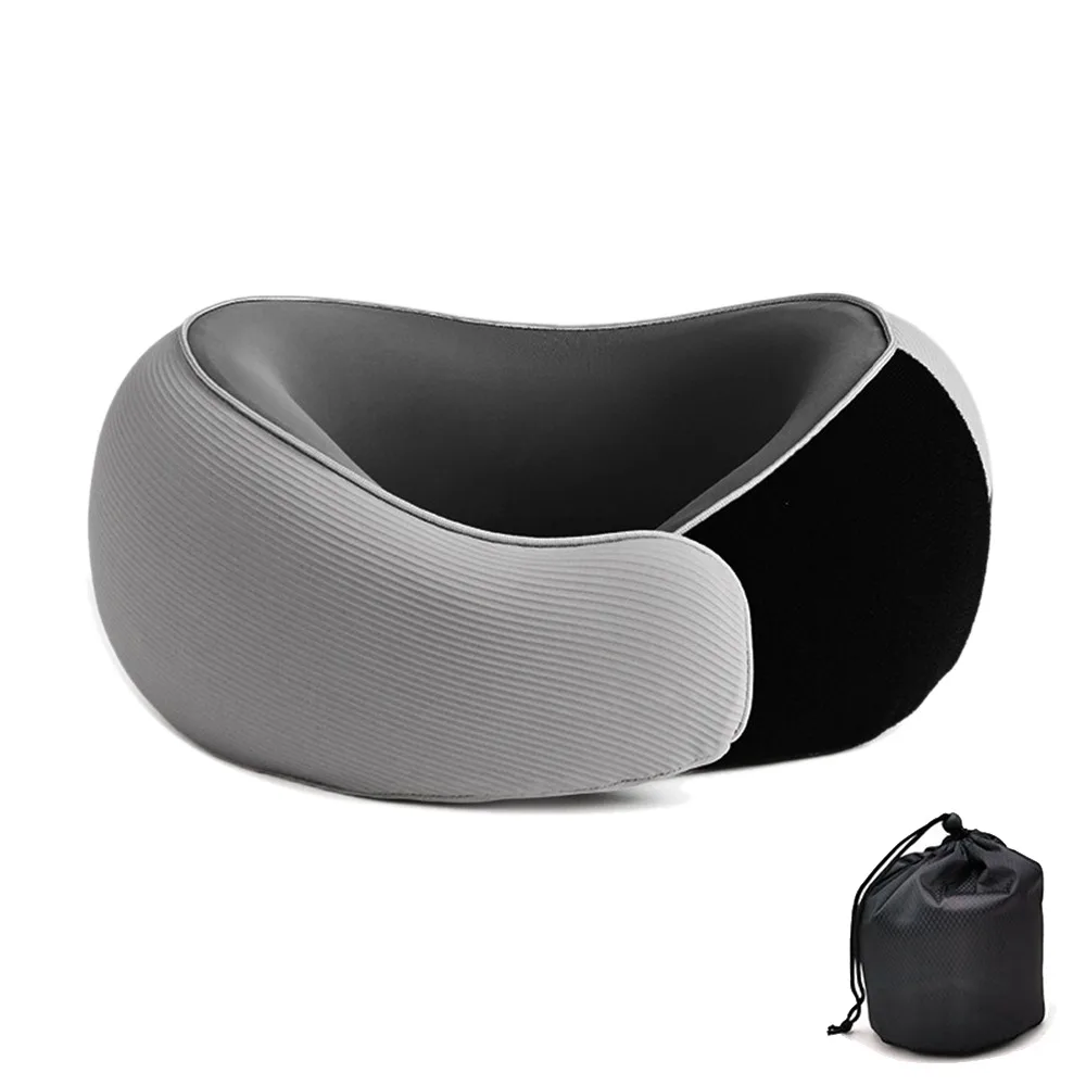 

U-образная дорожная подушка для шеи, регулируемая мягкая подушка из пены с эффектом памяти, сумка на шнурке, дышащая подушка для сна для кемпинга