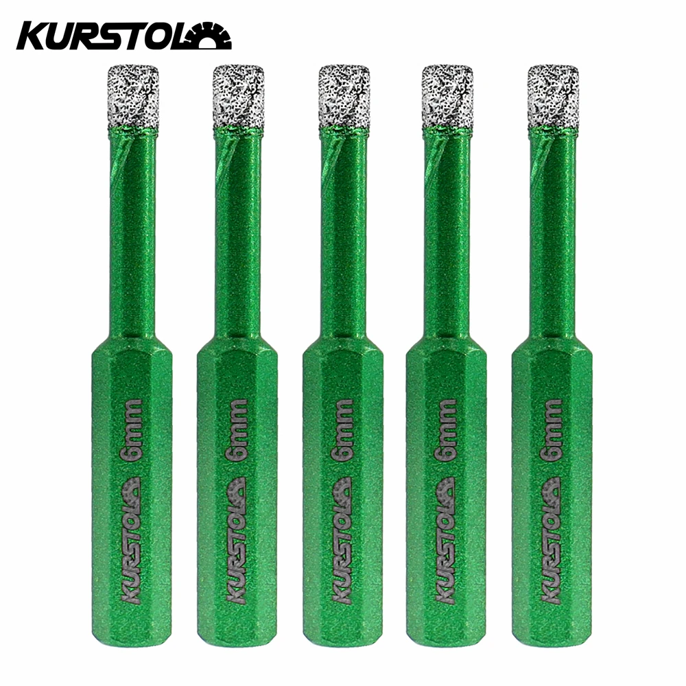 KURSTOL Dry Drilling Bits 5pcs 6mm Hexagon Shank Tile Hole Opener Granite Marble Ceramic Tile Diamond Core Bit Cutter Hole Saw