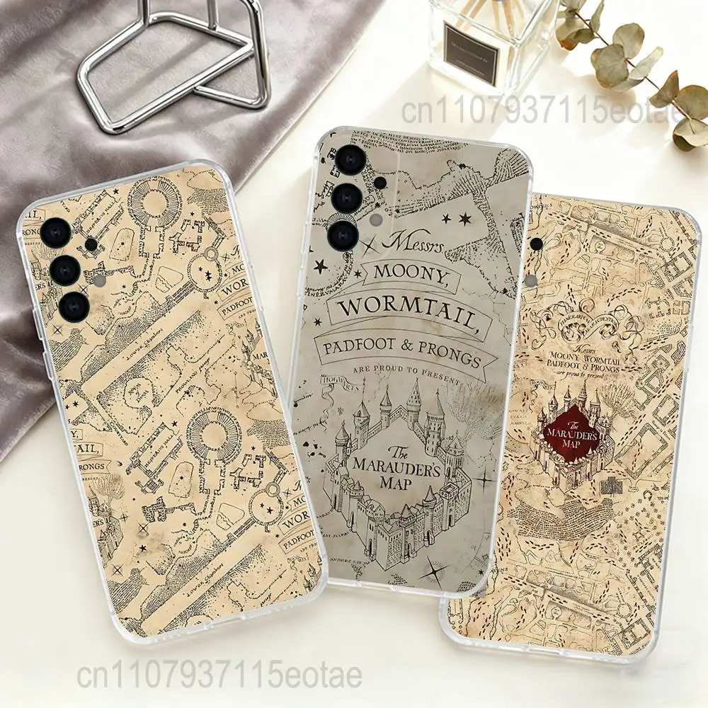 

Vintage The M-Marauders Map Phone Case For Samsung S30,S25,S24,S23,S21,S22,S20,S10,5G,FE,lite,PIus,Ultra Transparent Cover