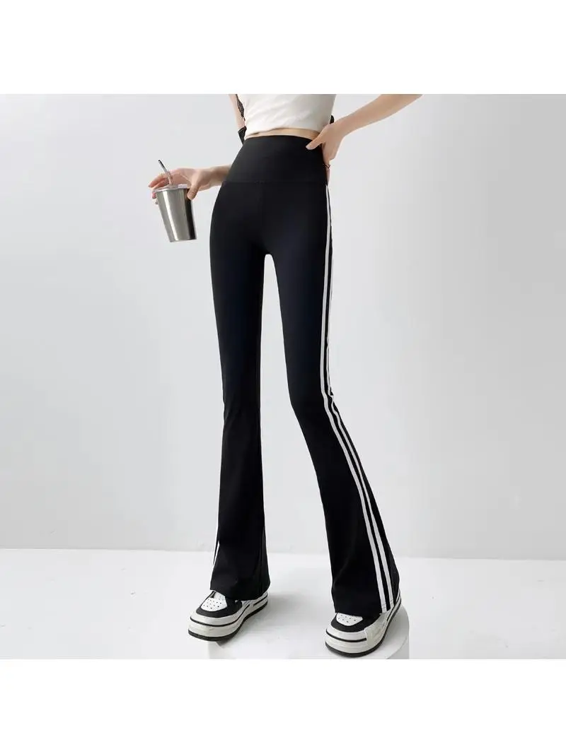 ハイウエストフレアヨガパンツ レディース アウトドアウェア 秋 サイドストライプ スポーツ プラスサイズ アークパンツ ベースレイヤーパンツ