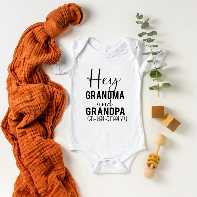 Hello Grandma & Grandpa Baby Bodysuits Infant Baby Boy Girls Jumpsuit Pregnancy Announcement To Grandparents Baby Shower Gift