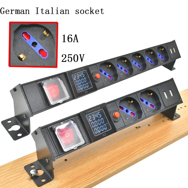 PDU power strip  cabinet rack desktop hidden socket German Italian socket1-7AC With ammeter overload protection USB1.2M/2M line