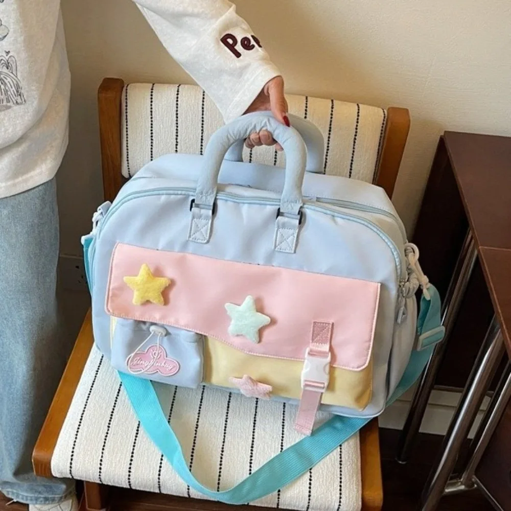 Weekender Bag Large Capacity Macaron Color Travel Duffle Bag Portable Multi-pocket Crossbody Bag Polyester Star Handbag Student