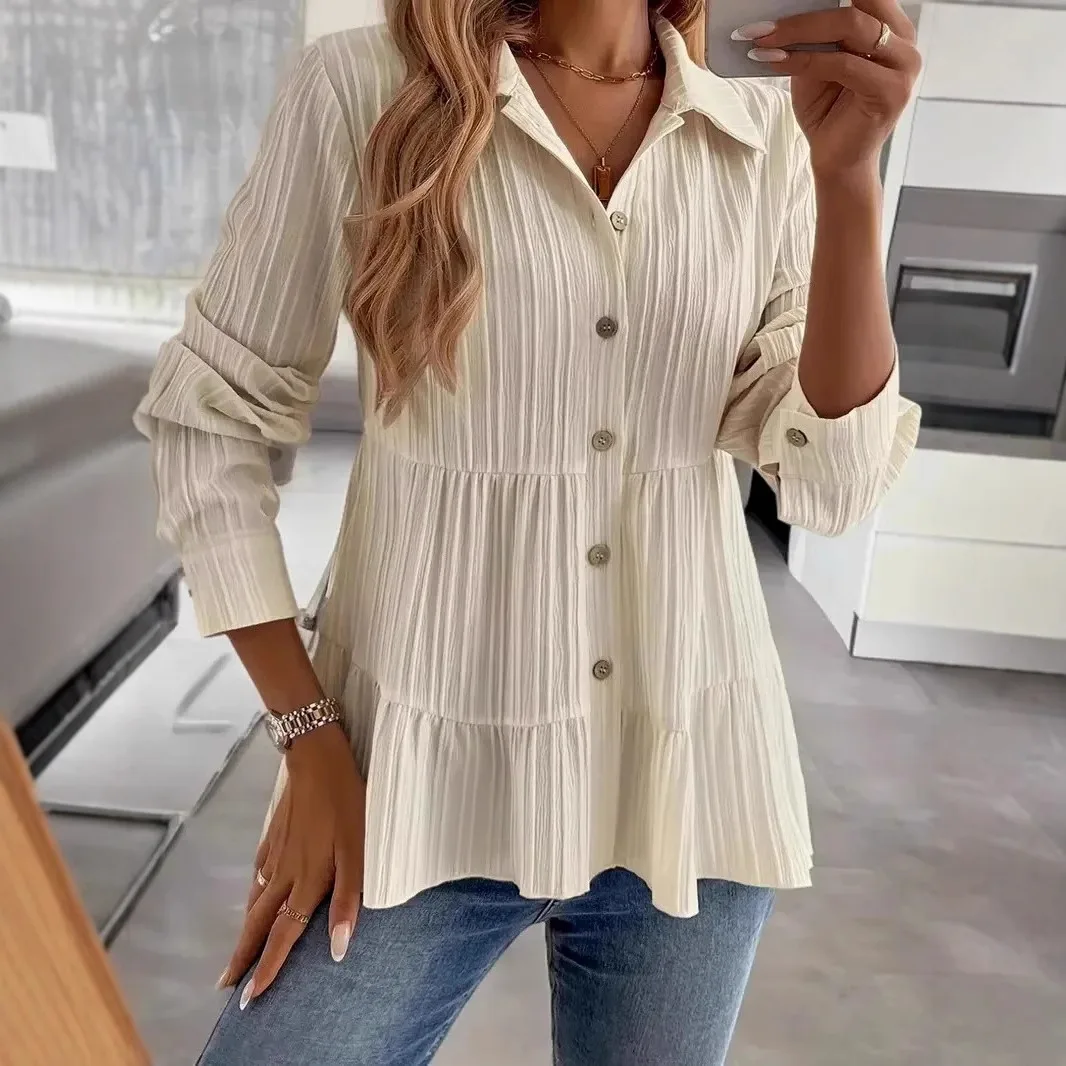 

Autumn Shirt And Blouse Short Sleeve Solid Top Women's New In Clothes Simple V-neck French Oversize Shirts Female Streetwear