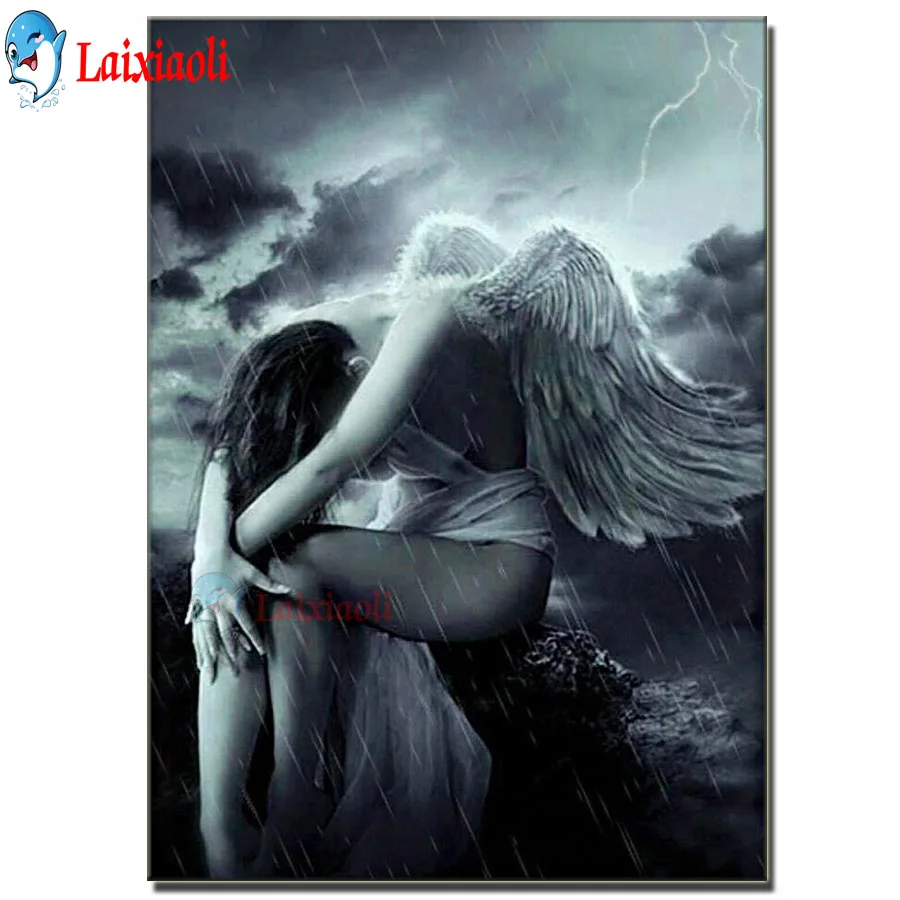 DIY Diamond Painting Lonely, fallen, sad angel girl Full Square Round Drill Rhinestone 5D Cross Stitch Winged woman Mosaic decor