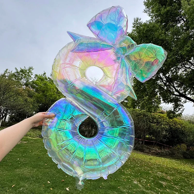 40 Zoll Transparenter Bunter Zahlenballon mit Schleife Folienballon für Erwachsene Kinder Mädchen Jungen Geburtstagsfeier Jubiläumsdekoration