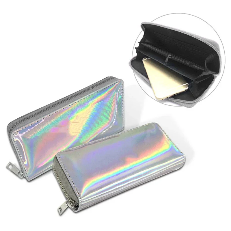 Fashion Colorful Laser Women Wallets Long Zipper Purses Ladies Money Phone Card Holder Holographic Female Clutch 2024