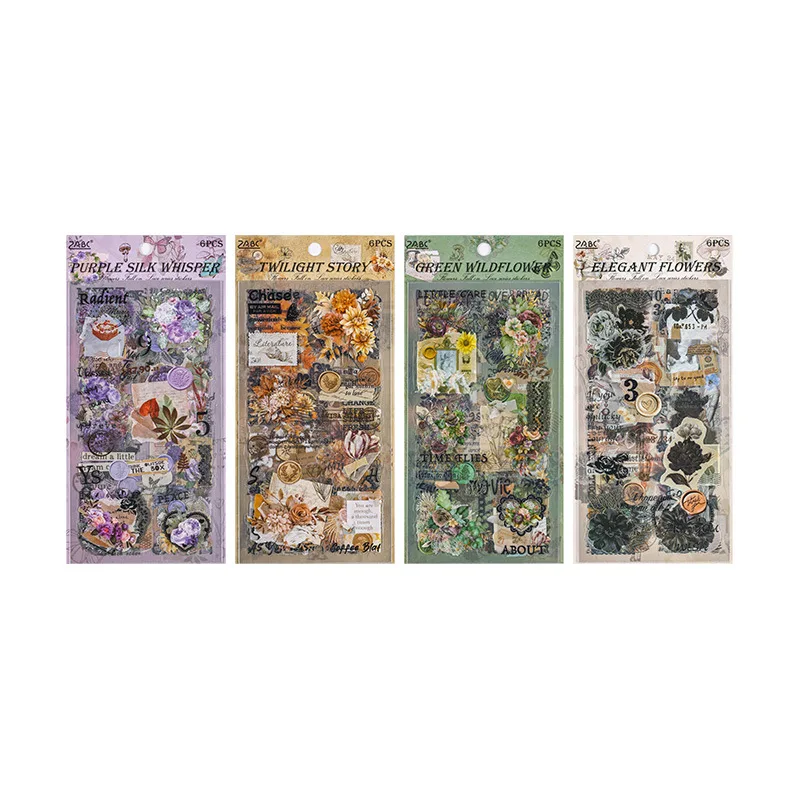 6pcs Hualuo Leiwang series waterproof PET clipbook sticker pack with retro plant theme photo album decoration stickers