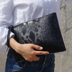 Oversized Women Clutches Fashion Snakeskin PU Leather Party Envelope Purse Bag Hand Strap Day Clutch with Card Holder