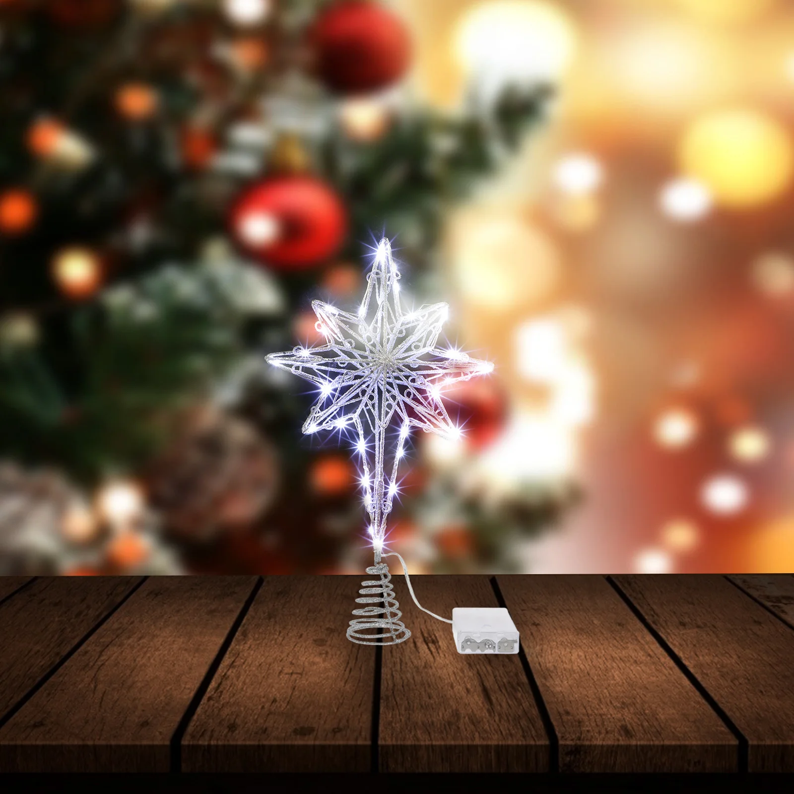 

Christmas Tree Star Lamp Ornament Festival Metal Topper Luminous Toppers Light Decoration