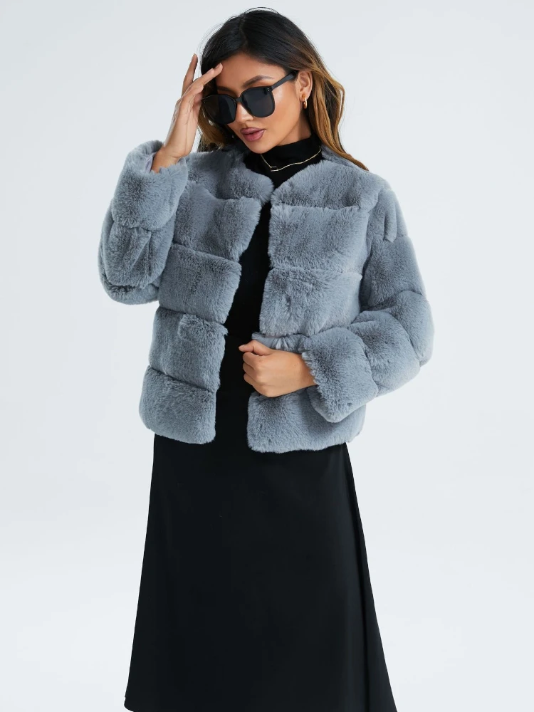 Veste en fausse fourrure à col rond pour femme, couleur unie, décontractée, blanche, moelleuse, Slim, chaude et épaisse, manteau de luxe en peluche de vison, élégant, hiver