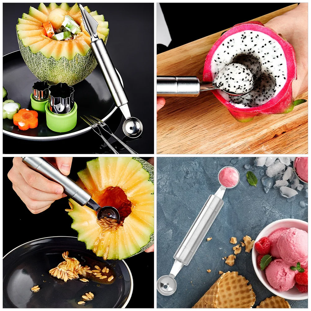 

2Pcs Fruit Ball Spoon Stainless Steel Watermelon Baller Fruit Carving Tool Ice Cream Dessert Scoop Fruits Carving Knife