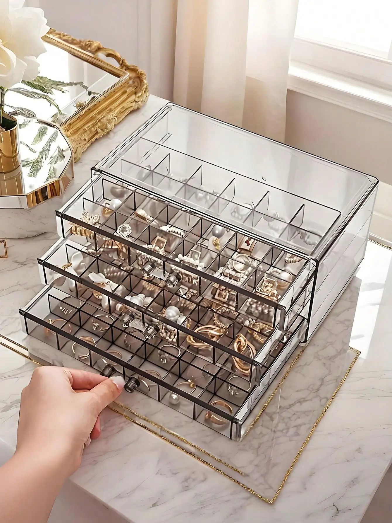 

3-Layer 72-Grid Acrylic Velvet Jewelry Box School Travel Gift