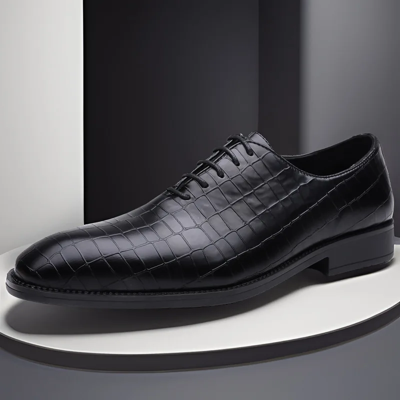 Luxury Brand Men's grid Leather Shoes Classic Brogue Shoes Lace Up Men's Office High-quality Business Shoes Big Size：38-48