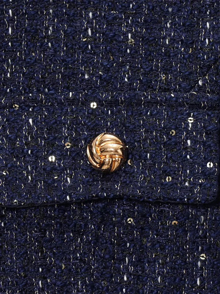 Veste à paillettes pour femmes, style européen et américain, nouveau tempérament décontracté, simple, col rond, manches longues, avec ceinture, automne