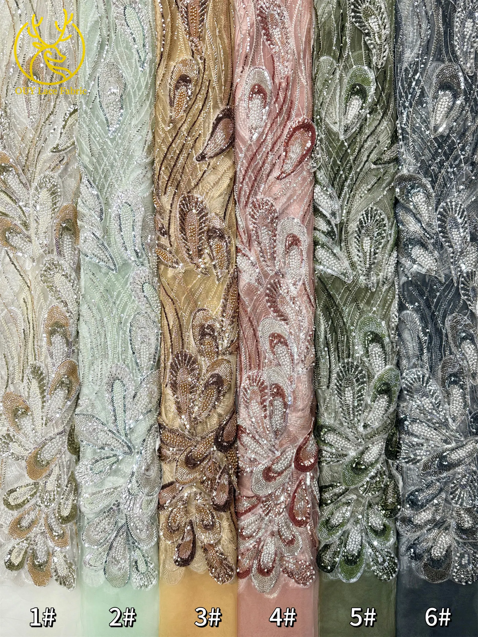 3D Luxus Afrikanischer bestickter Perlen-Mesh-Spitzenstoff, 5 Yards, französischer Tüll-Pailletten-Spitzenstoff für nigerianische Hochzeitskleider zum Nähen – Detail 24