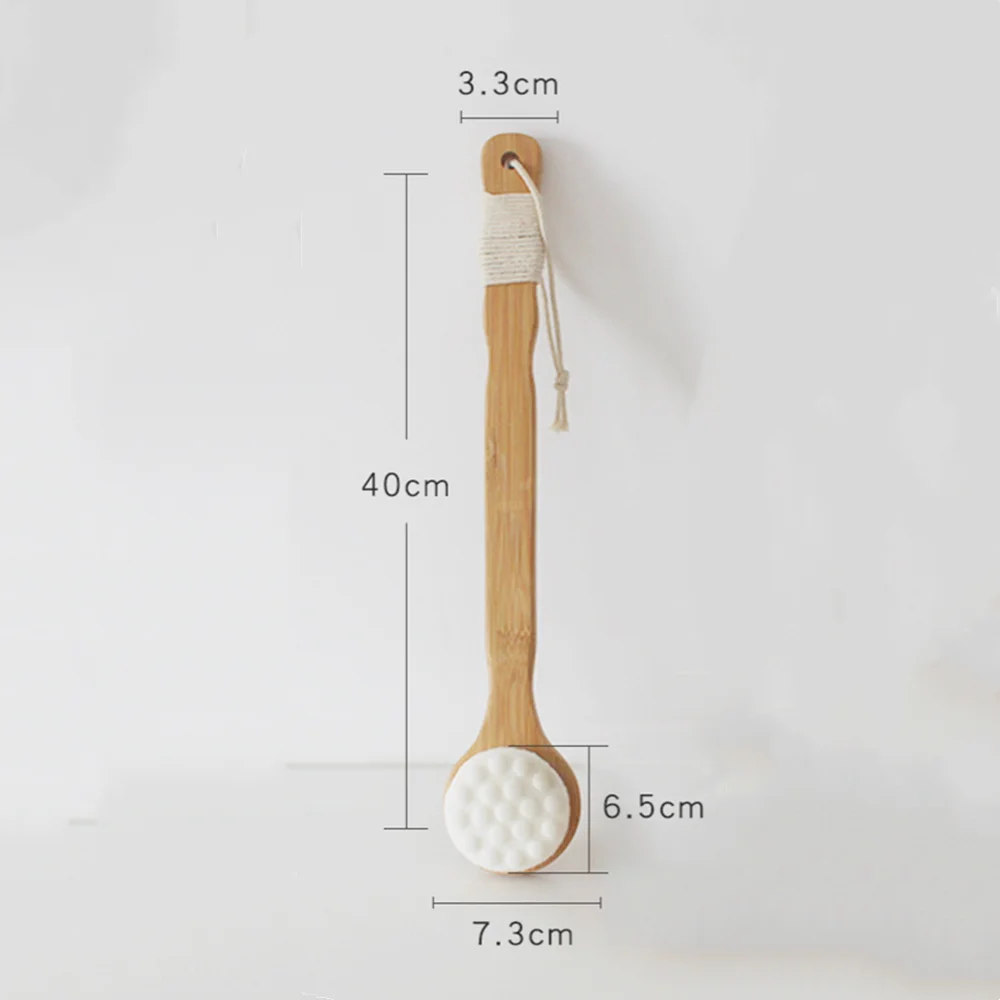 Bamboo Bathroom Body Brushes Long Handle Natural Wool Soft Face Cleaning Brushes Exfoliating Massager Dry Brushing Shower Tool