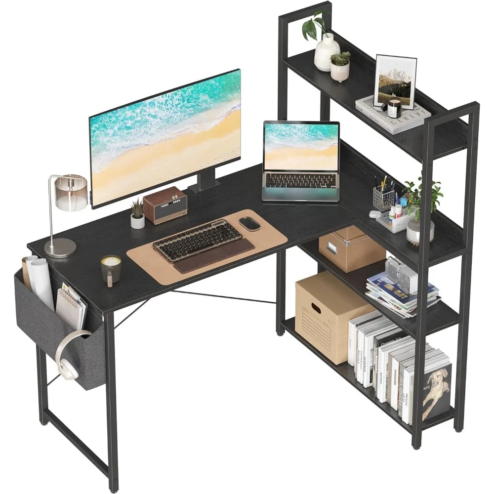 

47 Inch Computer Desk with Bookshelf, Corner Desk with Storage, L Shaped Desk, Home Office Desks, Writing Study Desk for Bedroo