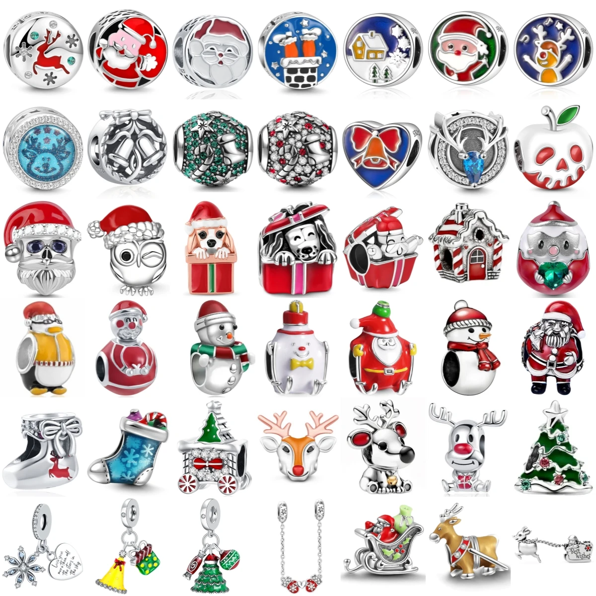925 Sterling Silver Snowman Reindeer Xmas Tree Bell Gingerbread House Stocking Dog Sleigh Snowflake Christmas Gifts