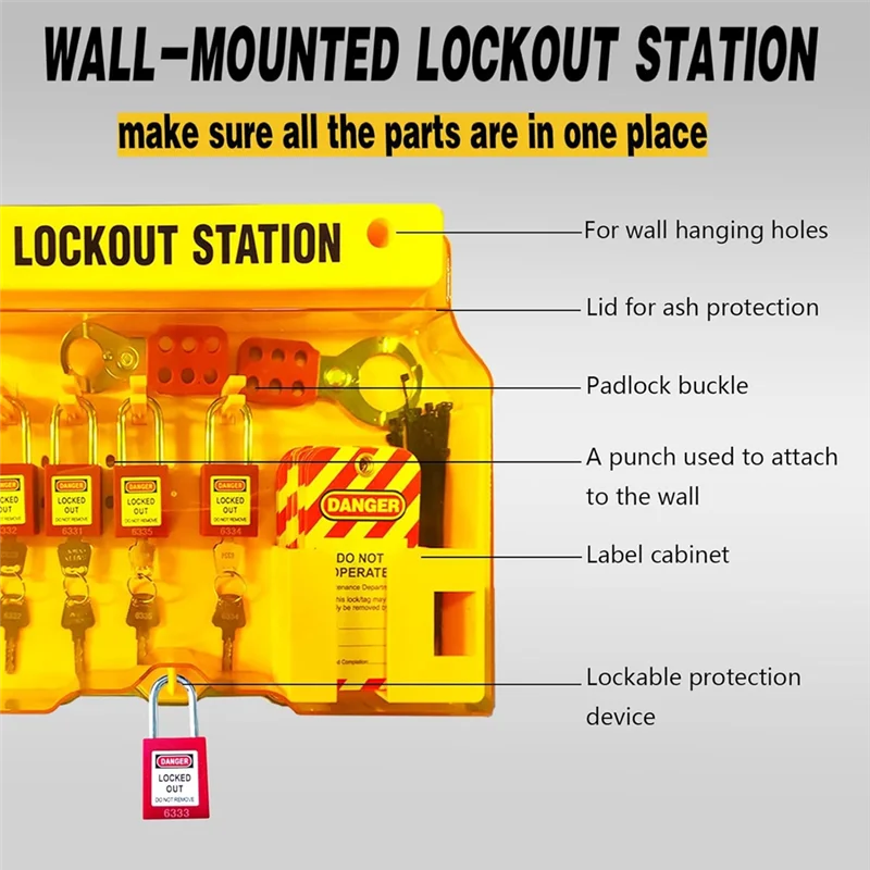 

-A25M Lockout Tagout Station For Safe Electrical Lockouts,2Hasps,25Loto Tags,Lock Out Tag Out Kit Board,Lockout Safety Supply