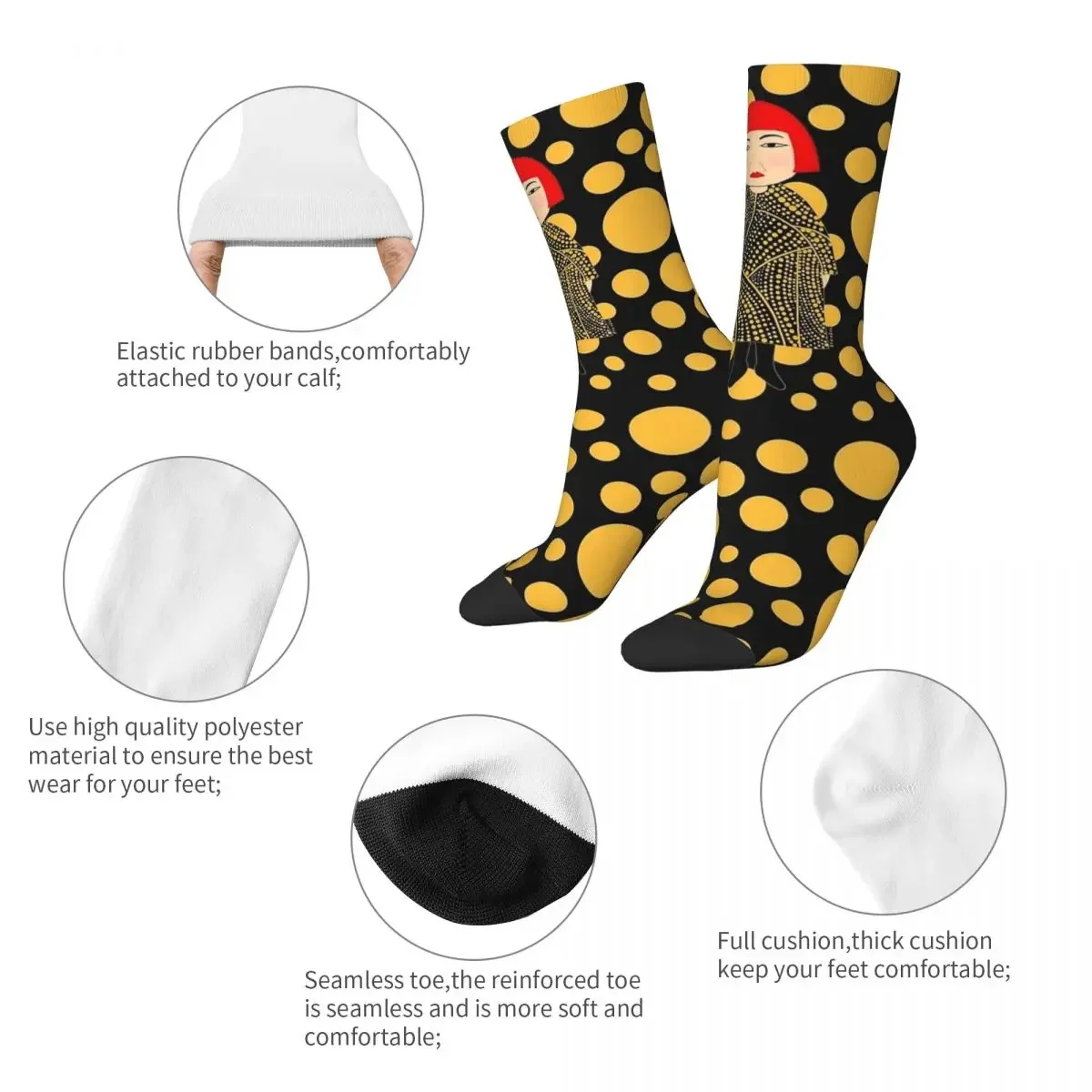 Casual Yayoi Kusama Football Socks Crew Socks for Unisex Sweat Absorbing