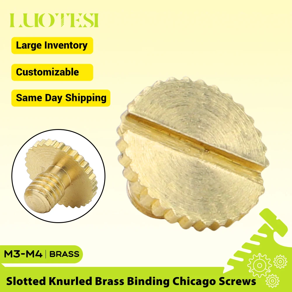 Knurled Slotted Chicago Button Post Screw Brass Steel M3 M4 Flat Head Binding Screw with Toothed for Leather Saddles Belt Repair