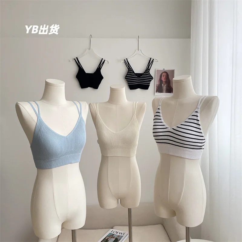 Women\'s Cotton Bra Tube Tops Sexy Striped Top Fashion Push Up Bra Girls Outdoor Summer Top Female Sports Tank Up Sexy Lingerie