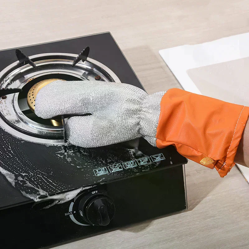 Thickened Silver-thread Dishwashing Gloves, Waterproof And Heat-resistant, And Wear-resistant Kitchen Cleaning Brush.