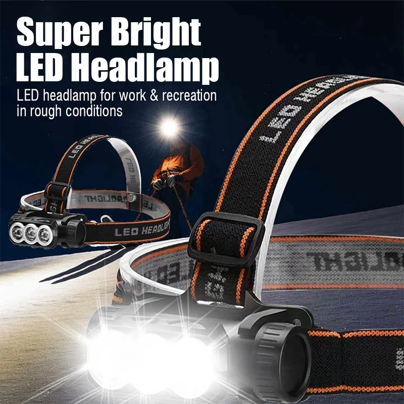 Portable LED Rechargeable Headlamp 3 Lighting Modes 18650 Battery Head Torch Outdoor Waterproof Camping FishingHeadlight