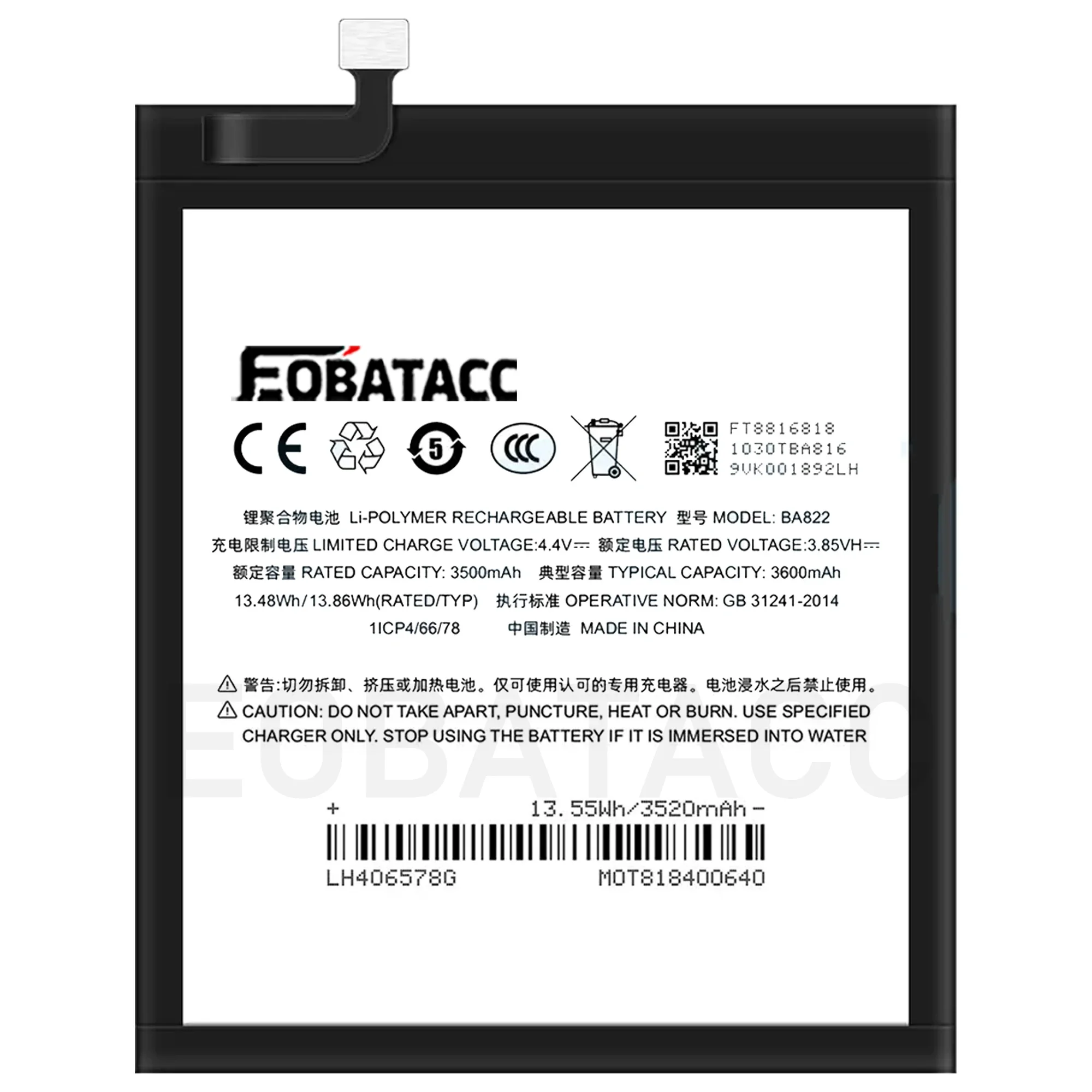 EOBATACC New 100% Original Battery  BA822 For Meizu NOTE 8  Batteries + Tools