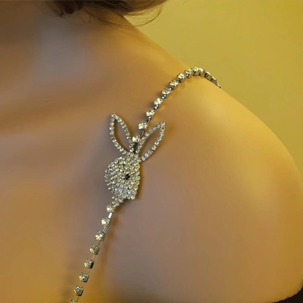 

Stonefans 1pc Crystal Rabbit Shoulder Strap Bra Non-Slip Underwear Jewelry Summer Bikini Accessories Rhinestone Body Chain Party