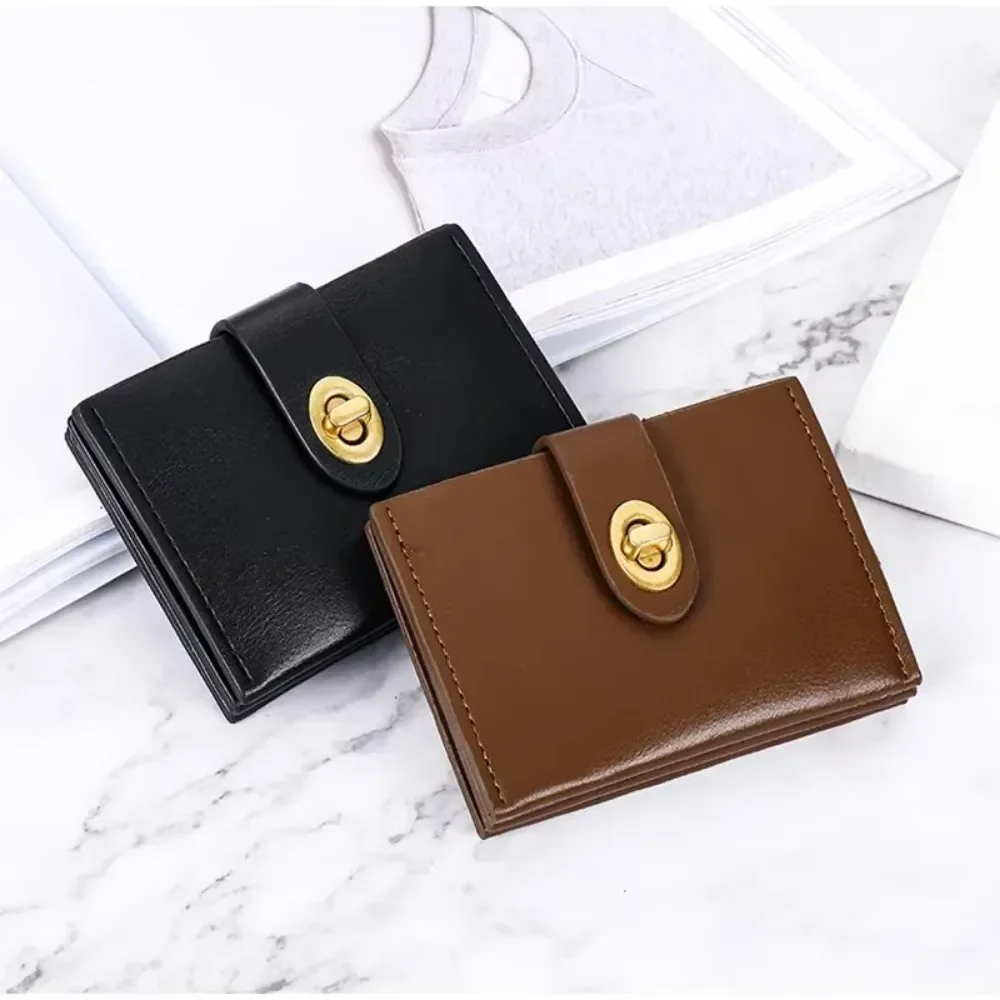 Chic Korea Solid Color Card Holder Vintage Casual Women Wallet PU Leather Female Purse Money Clip Wallet Ins Lady Coin Purse