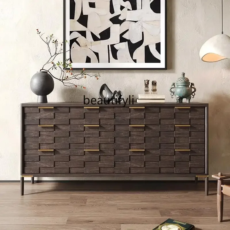 

A44 French retro solid wood chest of drawers carved household wall entrance cabinet antique bedroom storage chest of drawers