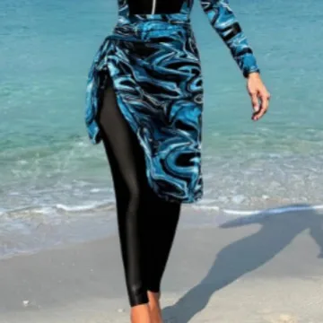 Figure-Flattering Swimsuit Tummy Control Slimming Swimsuit Full-Length Sleeve Zip Swimsuit Modest One-Piece Thermal Swimwear