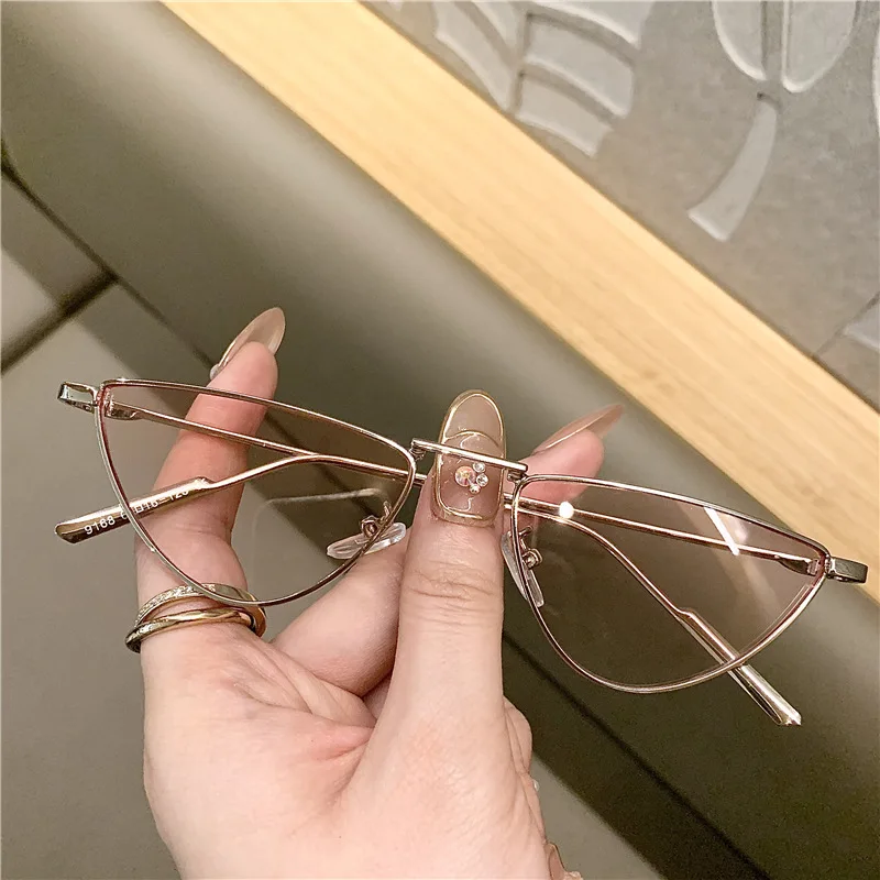 Mode Metall kleine Cat Eye Sonnenbrille Frauen ins beliebte Punk Sonnenbrille weibliche Schattierungen klare Ozean Linse Hip Hop Brillen uv400 – Detail 8