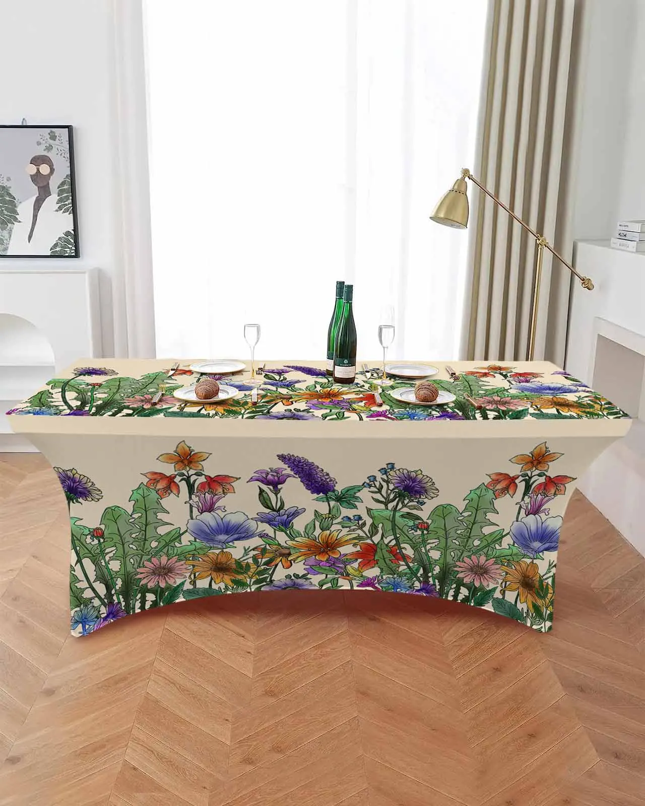 Plant Flower Petunia Lavender Elastic Table Skirt Wedding Birthday Table Decoration Table Skirt Tablecloth for Party