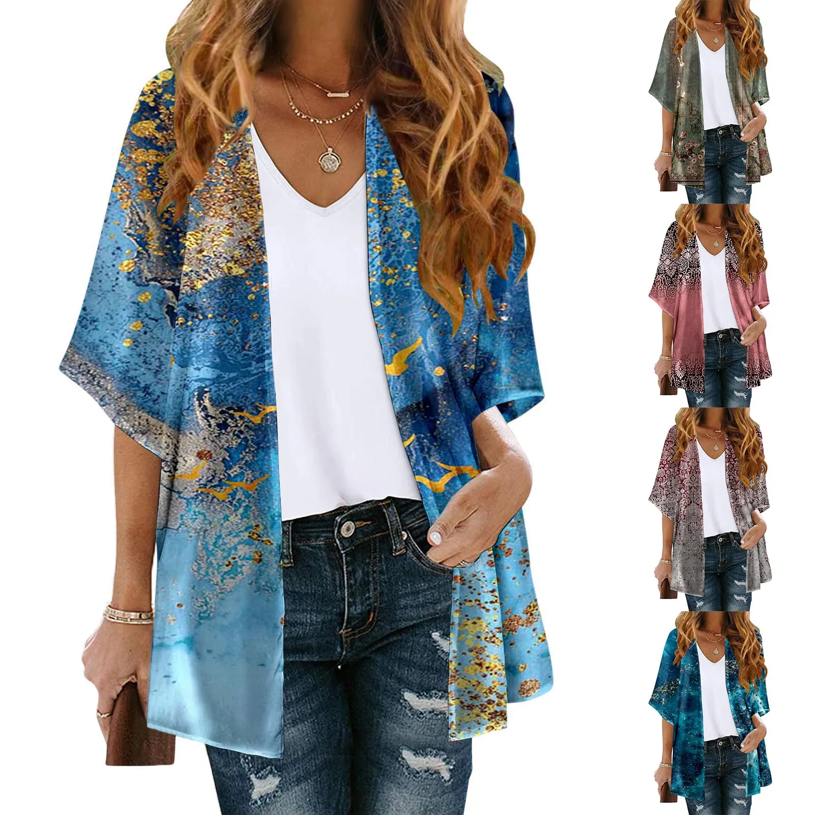 

2024 New Women Summer Long Floral Kimono Cardigans Boho Chiffon Floral Beach Cover Up Tops Beachwear Hawaii Chiffon Cardigan Top