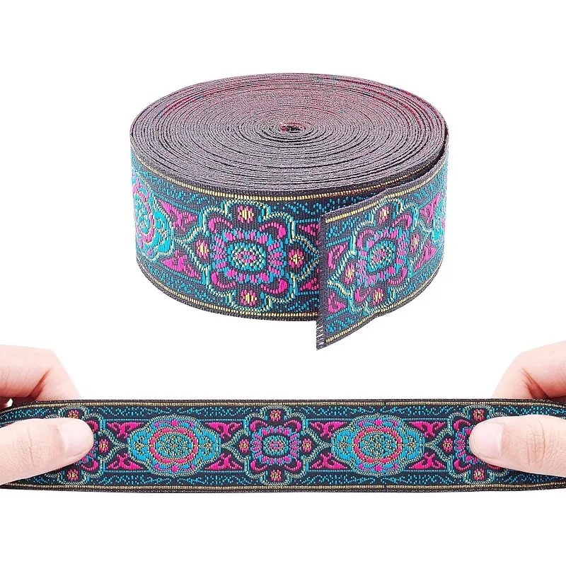 7 Yard Vintage Jacquard Ribbon 1 1/4 Inch Emobridered Woven Ribbon Floral Fabric Trim Fringe Boho Persian Tape for Eid Mubarak